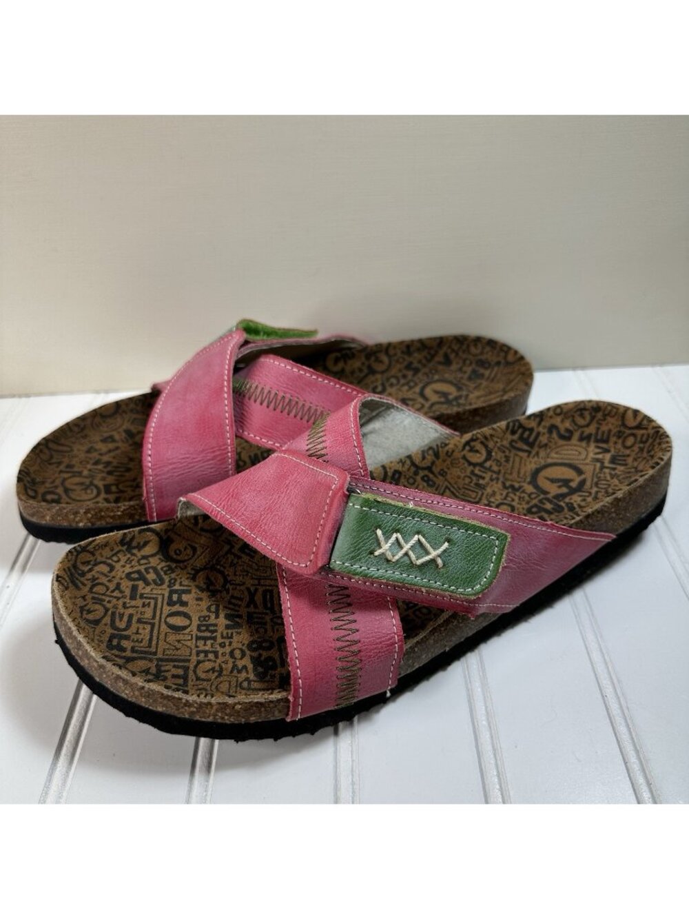 TMA Eyes Leather Sandals Women Size 42 EU 9.5-10 US Slip On Pink Slides Boho
